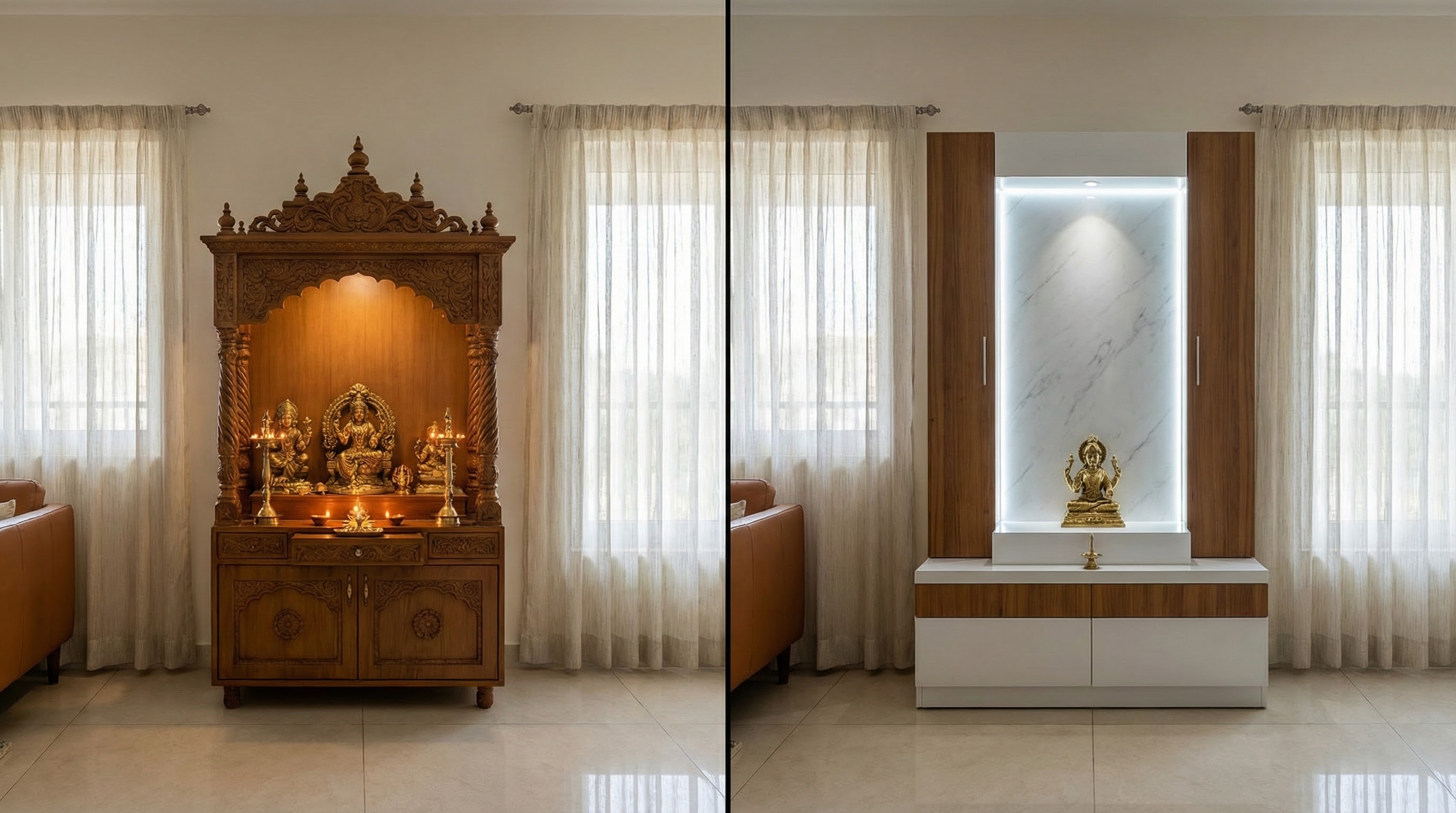 Traditional vs modern puja room design for apartments